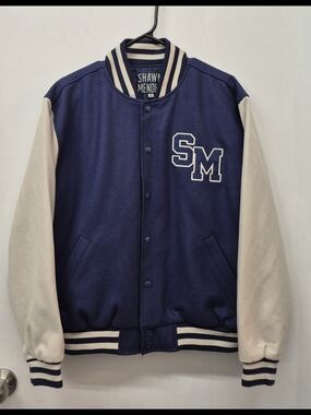 Shawn Mendes Tour Band Navy and Cream Varsity Letter Jacket Unisex Small